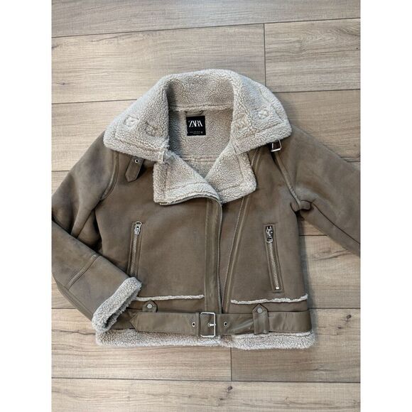 Zara Suede Moto Jacket Faux Fur Lined Medium M Women’s Biker viral - Picture 3 of 6